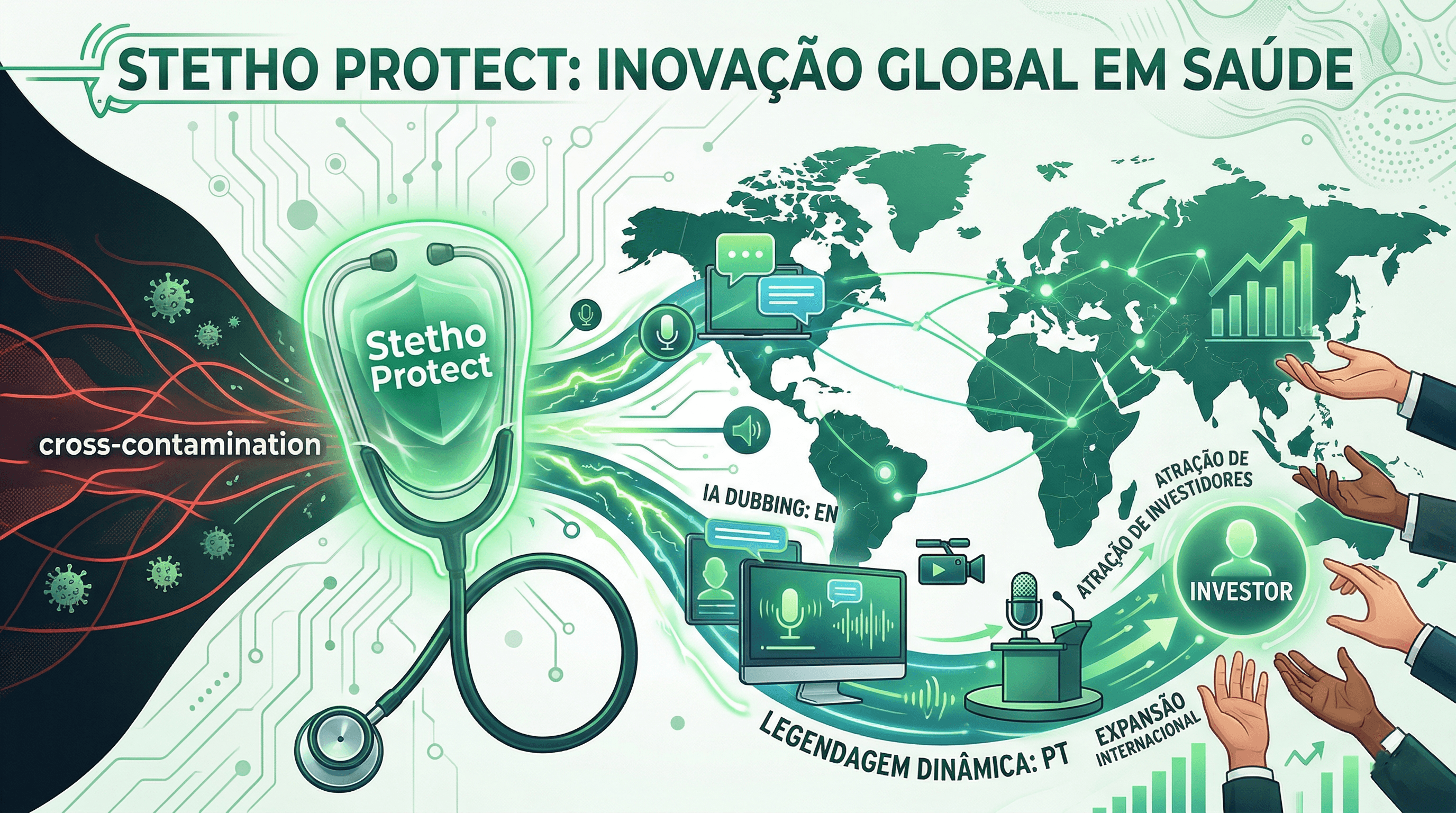 Identidade visual da Stetho Protect aplicada ao material de apresentação da patente.